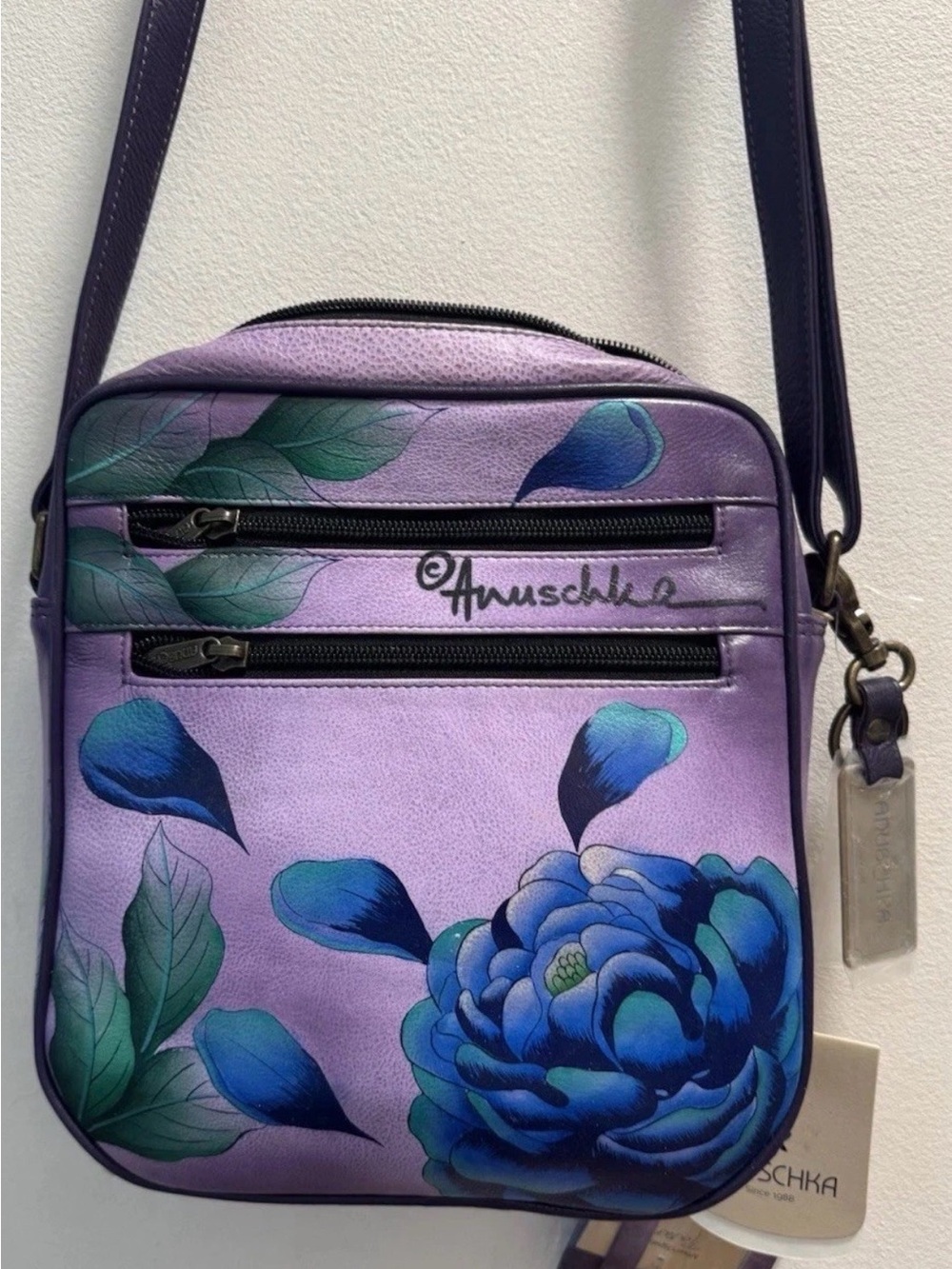 NWT Anna by Anuschka 7395 Leather Crossbody Precious Peony Eggplant Rare Retired